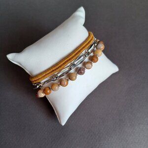 New men's  hand-woven rope with stainless steel and agate 3 pieces set bracelet